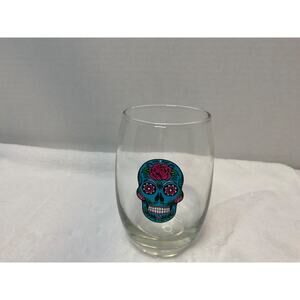 Day of the Dead Stemless Mikonos Stemless Wine Glass  Sugar Skull Design, 5"